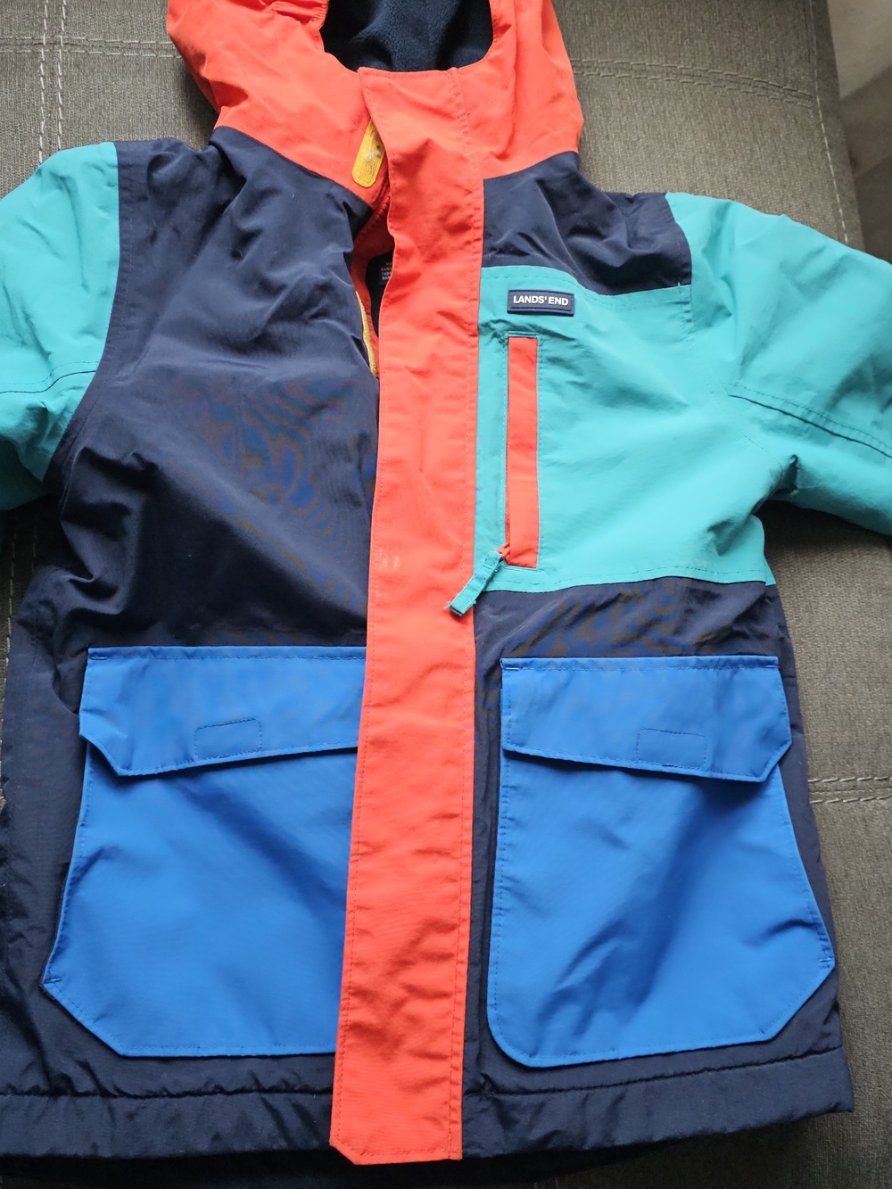 Lands' End Colorblock Kids' Jacket - Teal, Navy & Bright Coral